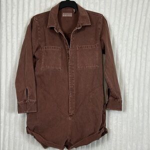 One Teaspoon Prophecy denim long sleeve, Romper in a Dusty maroon wash sz XL